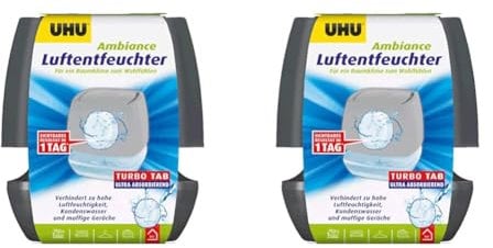 UHU Luftentfeuchter Ambiance, Bekämpft Feuchtigkeit und Schimmel in Wohnräumen von bis zu 10 m³, 100 g, anthrazit (Packung mit 2)