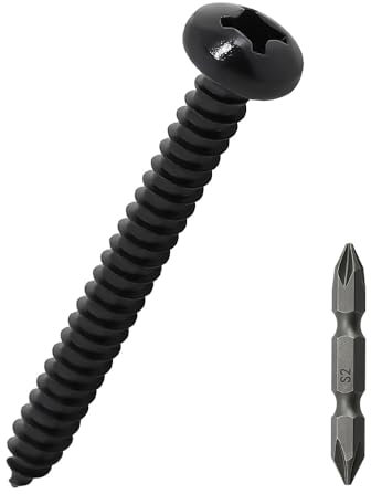 Lot de 50 vis à bois à tête bombée n°10 x 3 en acier inoxydable 18-8 (304), vis autotaraudeuses à tête cylindrique avec revêtement en oxyde noir, Fayeploo (avec embout de tournevis crucifor)