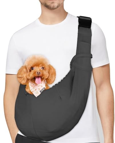 PETLOFT Tragetuch Hund, Reversibel Kleine Hundetrage, Einstellbar Pet Tragetuch, Freisprecheinrichtung Cross-Body Carrier mit Halsband für Hund/Katze/Hase (Dunkelgrau)