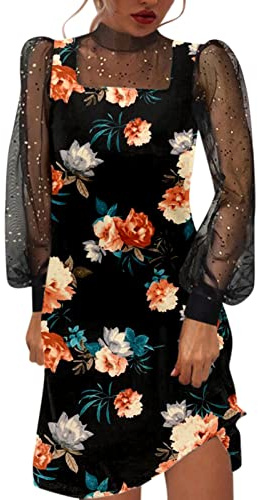 WVONIF Robe été Femme Mi-Longue Cache Coeur Ancien Floral Manche Courte Col Rond élastique Longueur Genou Taille Haute de Chambre