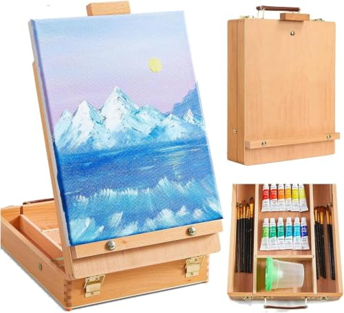Wooden Table Box Easel - Adjustable Easel Wood Table Sketch Box Easels, Portable Art Easel for Painting and Drawing