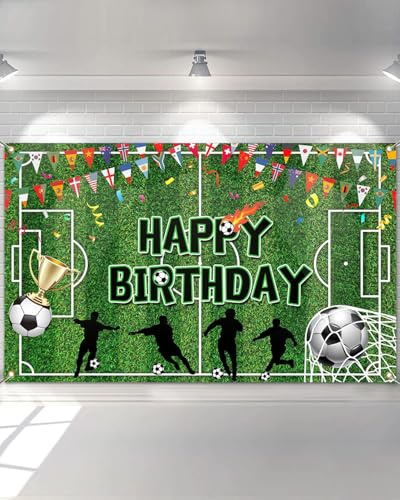 Avezano Fußball Geburtstag Hintergrund Banner Fußball Sport Thema Fußball Feld Geburtstag Banner Dekorationen für Jungen Kinder Fußball Geburtstag Hintergrund Banner Party Supplies 70,8 x 43,3 Zoll