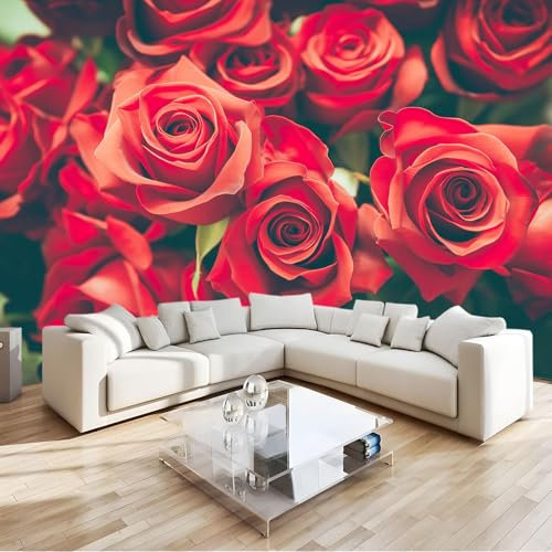 Generico Art Murals Carta da Parati 3D Rose Stile Retrò Per San Valentino 400x280 cm Moderna Fotomurali Decorazione da Muro Poster per Camere da Letto, Cucine, Soggiorni, dei Bambini