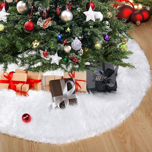 Forhandy 120cm Weihnachtsbaumdecke Rund Weihnachtsbaum Christbaumdecke Weiß | Plüsch Christbaumständer Teppich für Weihnachtsbaum Dekoration Bodendekoration