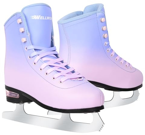 WELLWON Eiskunstlaufschuhe für Damen und Herren, klassisches Design, High-Top-PU-Leder, Schlittschuhe für draußen und drinnen, Figureskates für Anfänger