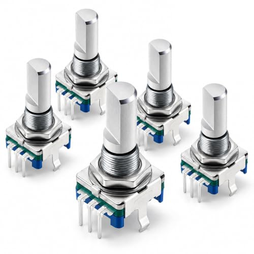 Ouitble Drehgeber-Codeschalter, 5 Stück EC11 360-Grad-Digitalpotentiometer 5-polig Grifflänge 20 mm für Elektronikprojekte Dateneingabe