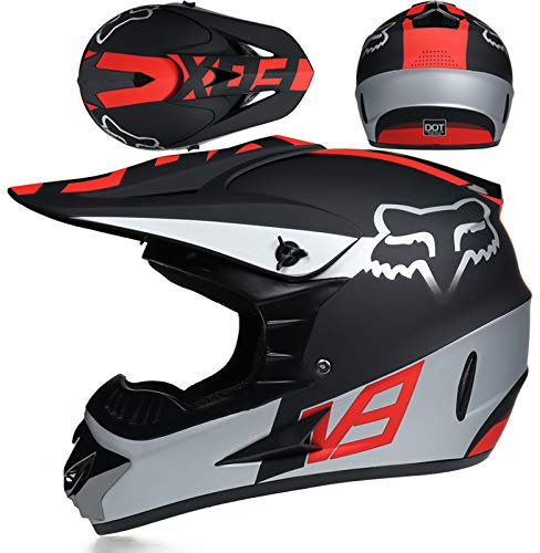 SMTSEC Jugend Motorradhelm Motocross Helm Kinder Erwachsene Cross Helms Herren ATV Motorradhelm MX Enduro Full Face MTB Helm DOT/ECE-Zertifizierter Mit Brille Maske Handschuhe Downhill Helm,Black/C-L