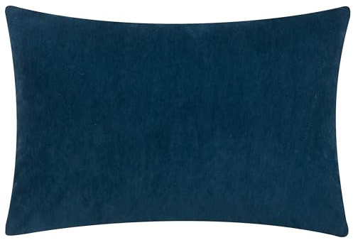 Yard Darland Velvet Cushion Polyester Filled Cushion (Indigo, 40 x 60 cm) | Soft Velvet Oblong Cushion Contrast Linen-Look Reverse Hidden Zip Polyester Filled