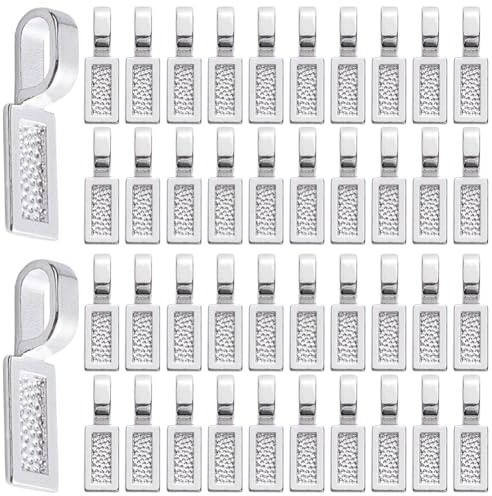 SOFPLATE 1 Box 100Pcs Glue on Jewellery Bails Flat Pad Pendant Bail Metal Alloy Silver Cabochon Connector Rectangle Blanks Bezel Trays Pad Dangle Charm for Jewellery Making Necklace Earring DIY Crafts