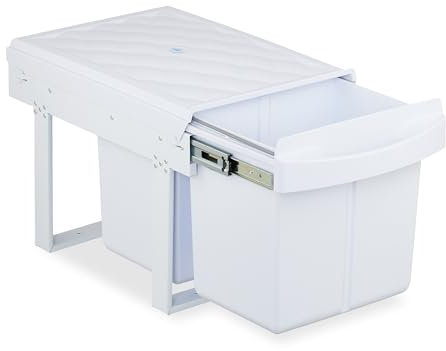 Relaxdays Poubelle encastrable pour la Cuisine, 2 bacs de 15 litres chacun, HLP : 34,6 x 34 x 51,8 cm, Blanche