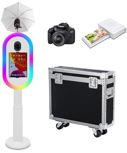 Photo Booth Kompatibel mit iPad 25,9 cm - 33 cm (10,2 - 13 Zoll) und Kamera, mit Taschenlampe und höhenverstellbar, Selfie-DSLR-Fotokabinen-Maschine für Verleih, Hochzeit, Partys, Veranstaltungen
