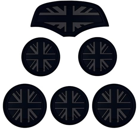 Mini Cooper F56 Cup Holder Mats - 6 Pcs Silicone Anti-Slip Coasters with Protective Storage Case, Shockproof Design for Bumper Protection (Black Union Jack)