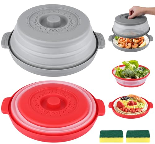 Vandicka Lot de 2 couvercles pour micro-ondes avec plateau 26,8 cm | protection anti-éclaboussures, résistantes aux hautes températures, avec trous de vapeur, pliables 2 en 1, pour micro-ondes