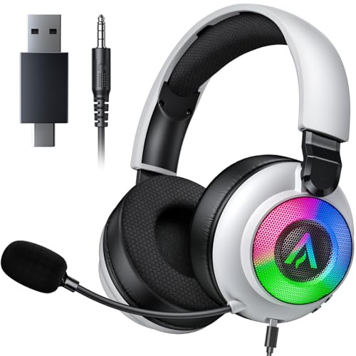 Wireless Gaming Headset for Ps5 Ps4 - 2.4GHz, 7.1 Surround Sound, Noise Cancelling Mic, RGB Lights, 40H+ Battery, Lossless Audio, Comfy Over Ear Headphones for PC, Switch, Xbox, Laptop, Mac, Mobile