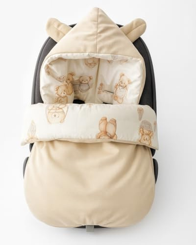 Fußsack für Babyschale Ganzjährig Frühling Herbst Babyfußsack warm, Übergang Einschlagdecke Babyschale Baby Kinderwagen universal 3-Punkt und 5-Punkt Gurt Creme