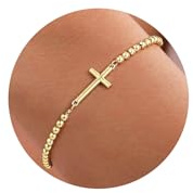 Tewiky Armband für Damen, 14k Vergoldete AnhäNger mit Herz und Kreuz | 14K Vergoldetes Kreuz-Armband mit Herz, anlaufsicher, hautfreundlich, modisches Accessoire, Geschenk für Damen & Mädchen