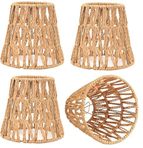 4 Pièces Abat-Jour En Rotin Naturel, Abat Jour Rotin Naturel Boho, Petits Abat-Jours Bohème En Rotin Ø15 Cm, Abat Jour Plafond, Vintage Pour E26 E27 Applique Suspendue Lampadaires Suspension, Kaki