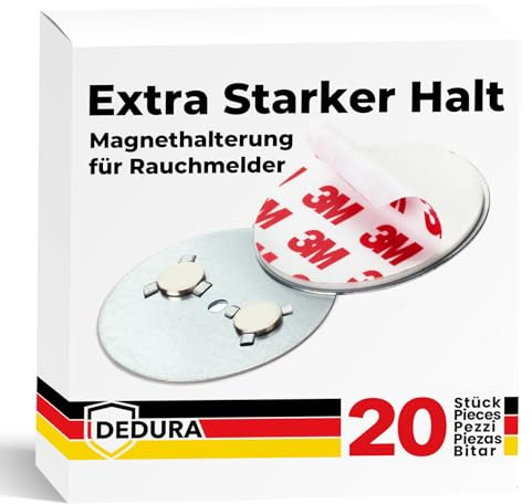 Rauchmelder Magnethalter 20er Set mit extra starken Klebepads – ohne Bohren und Schrauben – Magnethalterung Ø 50mm geeignet für alle gängigen Rauchmelder und Feuermelder – Selbstklebende Befestigung