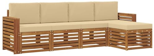 vidaXL Sofagarnituren 5 pcs Natur und Beige Massivholz Akazie, Garten, modernes Outdoor-Sofa-Set, modulare Terrassenmöbel, robuste Akazie, minimalistische Lounge, ideal für Pool