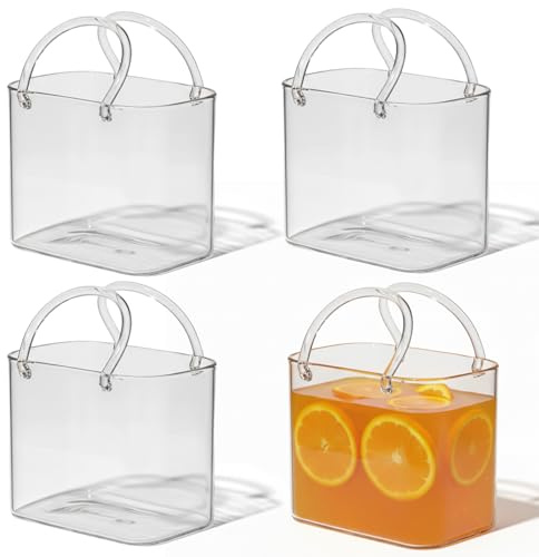 Ameble 4er Packung 770 ml Trinkgläser aus klarem Borosilikatglas im einzigartigen Handtaschen Design – ideal für Cocktails und Säfte.
