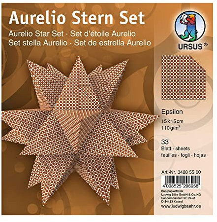 Ursus 34285500 - Faltblätter Aurelio Stern Epsilon, weiß / kupfer, 33 Blatt, aus Shimmer Papier 110 g/qm, ca. 15 x 15 cm, Vorderseite mit Veredelung, ideal als Weihnachtsdeko