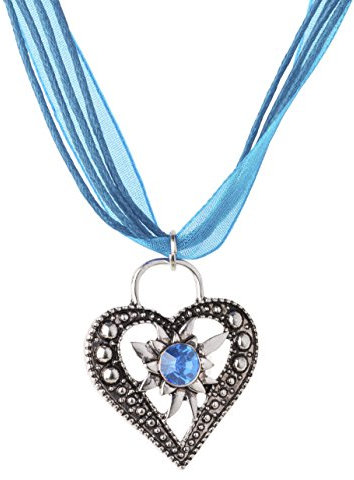 Trachtenkette Wiesnstein eleganter Herz Anhänger mit Strass - Trachtenschmuck Kette für Dirndl und Lederhose (Türkis)