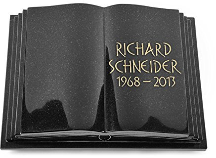 MEMORUM Grabmale Grabbuch, Grabplatte, Grabstein, Grabkissen, Urnengrabstein, Liegegrabstein Modell Livre Pagina 40 x 30 x 8-9 cm Indisch-Black-Granit, poliert inkl. Gravur (Ohne Ornament)