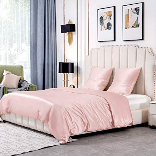 THXSILK 25 Momme Seidenbettwäsche Set 3 teilig, Bettbezug 200 x 200 cm und 2 Kissenbezüge 80 x 80 cm, Hypoallergen Maulbeerseide Bettwäsche Set, Ultra Weich und Glatt, Bezauberndes Rosa