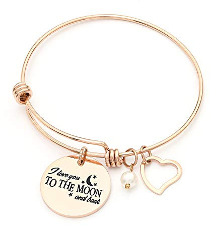Cupimatch Herz Armband Damen Armreif Edelstahl mit Gravur I love you to the moon and back Verstellbar Armkette
