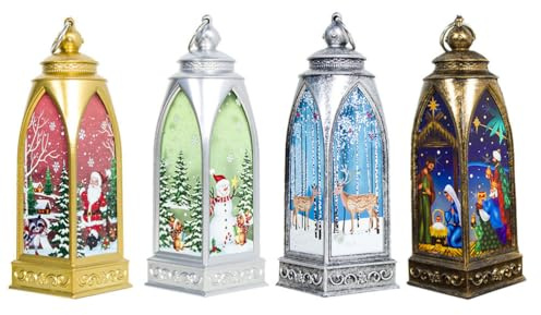 OSALADI 4 Stück Vintage Weihnachten Laterne Weihnachten Nacht Licht Retro Laterne Lampe Weihnachten Hirsch Weihnachtsmann Schneemann Dekoration der Krippe (zufällige Stil)