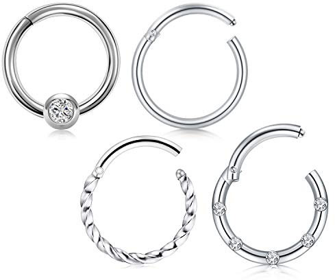 AceFun Knorpel Ohrringe Creolen 16G 10mm Helix Daith Tragus Piercing Schmuck 4 Stück Edelstahl CBR Klapp Clicker Septum Ring Ohr Piercing mit CZ