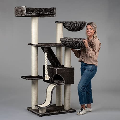 RHRQuality Cat Tree for Large Cats - Kilimanjaro Deluxe Plus – 195 cm High – With 12 cm Sisal Posts & Luxury Resting Place – Taupe