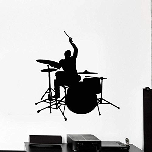 Schlagzeug Musik Vinyl Wandtattoo Musikinstrument Schlagzeuger Drumsticks Wandaufkleber Jungenzimmer Kindergarten Wanddekoration Klassenzimmer Dekoration 57X60Cm