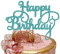 Happy Birthday Cake Topper Glitter Cardstock Toppers - Birthday Decor - Party Decor Supplies - Cake Decoration Items - Glitter Cake Topper - 7 Inches x 5 Inches - Cyan Blue