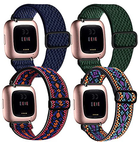 BOTNUW Confezione da 4 cinturini elastici compatibili con Fitbit Versa 2/Versa/Versa SE/Versa Lite, cinturini di ricambio per fitness e smart watch, in morbido nylon, regolabili, elastici di ricambio