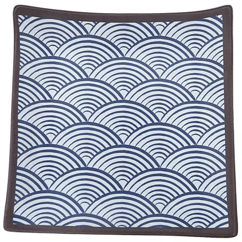 Needzo Melamine Square Japanese Dinner Plate Blue Seigaiha Wave Pattern, Sushi or Hors d’oeuvres Serving Tray for Parties, 5.75 Inches