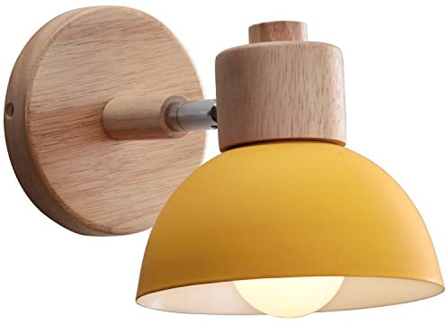 WOTTES Wandlampe Retro Holz E27 Wandbeleuchtung Vintage Innen Wandleuchte Moderne Wandlicht Wandstrahler Industrial Wall Lamp für Wohnzimmer Korridor Treppen Schlafzimmer (1 Stück, Gelb)