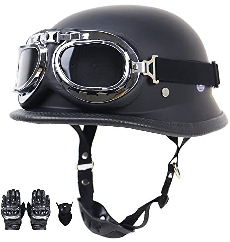 Motorrad Helm, Vintage Style Jet-Helmhalbhelm mit Schutzbrille, DOT/ECE Zertifiziert Antikollisions-Schutzhelm, Rollerhelm für Erwachsen Damen Herren, für Bike Scooter (55~64CM)