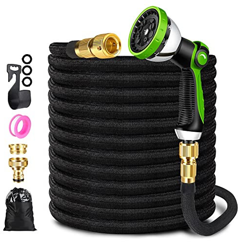 ZARSYN manguera jardin, manguera extensible con 10 boquillas de patrón de pulverización, conector de latón, tela 3750D, manguera de alta resistencia con núcleo de látex de 4 capas-15m/50ft