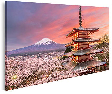 islandburner Bild auf Leinwand Fujiyoshida Japan Ansicht von Mt Fuji und Pagode Wandbild Poster Kunstdruck Bilder 80x40cm