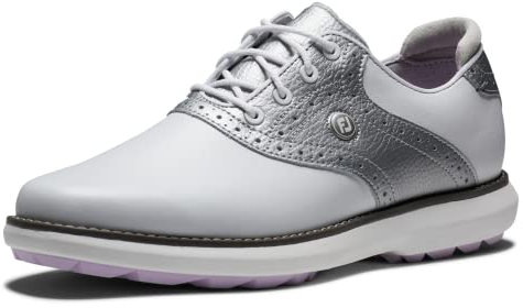 FootJoy Women's Traditions Spikeless Golf Shoe, White/Silver, 9