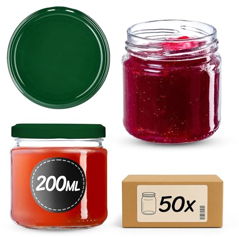 KADAX 50er Set Einmachgläser 200ml TO66, Marmeladengläser Vorratsgläser Mason Jar mit Schraubdeckel, Luftdicht & Spülmaschinenfest, Honig- & Dessertgläser