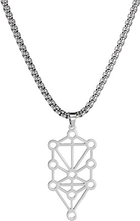 Amaxer Sephirot Kabbale Arbre de Vie Collier pour Hommes Vintage Amulette Hurlé En Acier Inoxydable Bijoux Cadeaux Pendentif Collier (Argent)