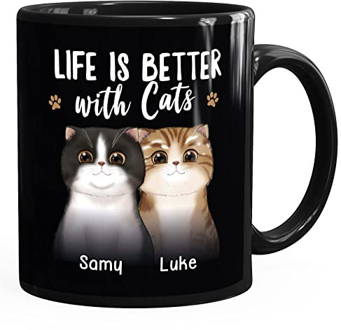 SpecialMe® Tasse Katze personalisiert (1-3) mit Namen Geschenk Katzenbesitzer Katzenmama Katzenpapa Katzenmotiv schwarz standard