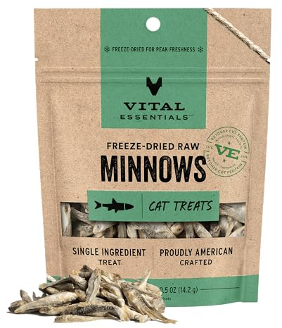 Vital Essentials Freeze Dried Minnows Cat Treats | Single Ingredient | Premium Quality | Grain Free, Healthy Treats for Cats, 0.5 oz Bag