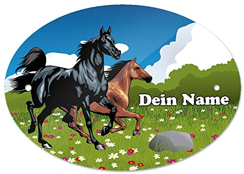 Eurofoto Türschild mit Namen und Motiv mit Pferde | Kinderzimmer-Schild personalisiert