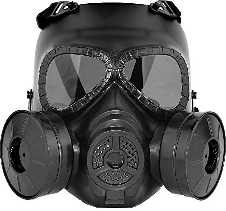 Masque Tactical Paintball Full Face BBS Protective Gear Halloween Cosplay Shooter CS Jeux avec Double turbofan Tactical Mask (Lentille Grise-Noir)