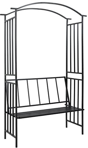 Metall Rankhilfe Rosenbogen mit Bank Sitzbank mit Rankgitte Garten Deko-Gartenbank Torbogen, Rosenbank Laubenbank Philosophenbank Rankgitter Metall Schwarz 128x50x207 cm Eisen