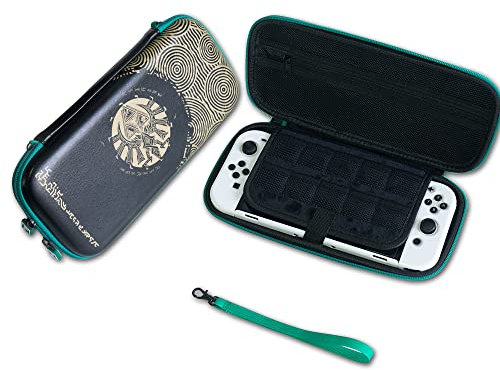 PERFECTSIGHT Custodia per Nintendo Switch OLED - Rigida da Viaggio Con 12 Slot per Carte di Gioco, Protettiva per Console NS Zelda e Accessori - Bianco Lacrime del Regno