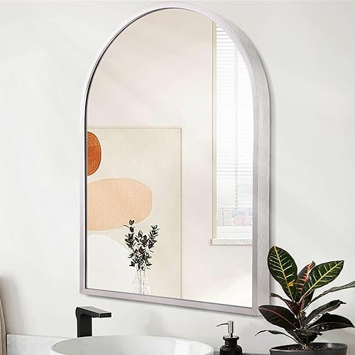 HLFMVWE Bogen-Wandspiegel für Badezimmer, Metallrahmen Wand montiert Spiegel Silber Eitelkeit Wand Spiegel für Schlafzimmer Eingang Wohnzimmer 40 x 30 cm